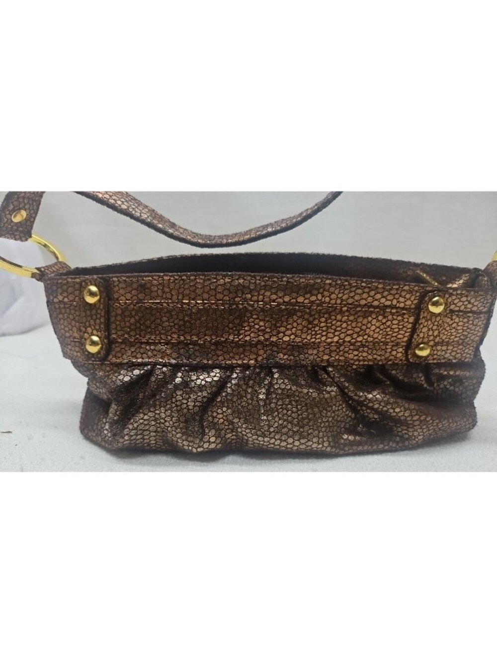 XOXO Y2K Metallic Bronze Mini Shoulder Bag Baguette Ruched Purse McBling - Picture 9 of 11